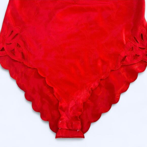 Vintage Natori Red Satin Scalloped Bodysuit Lace Sexy Coquette Flirty Glam Small - Picture 7 of 10